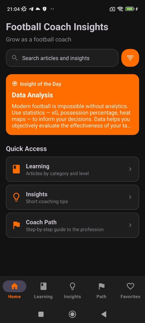 Football Coach home screen